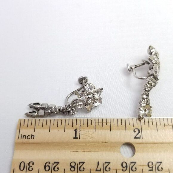 Vintage Phyllis Sterling Silver Rhinestone Dangle Clip On Screw Back Earrings - Picture 6 of 6
